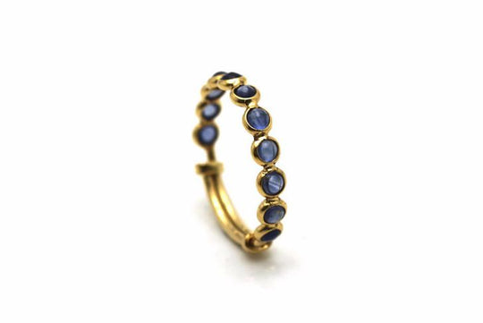 Blue Sapphire Round Stackable Ring Bands With Adjustable Shank In 18k Yellow Gold