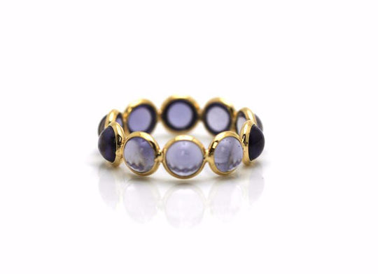 Iolite Smooth Oval Stackable Ring Bands In 18k Yellow Gold