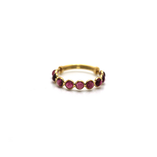 Pink Tourmaline Round Stackable Ring Bands With Adjustable Shank In 18k Yellow Gold