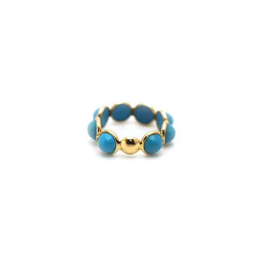 Turquoise Smooth Round Ring Band in 18k Yellow Gold