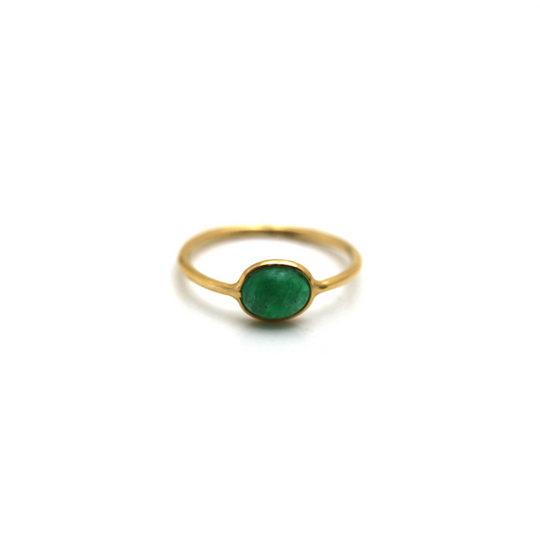 Emerald Oval Ring in 18k Yellow Gold