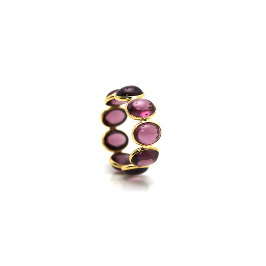 Rhodolite Round Stackable Ring Band in 18K Yellow Gold