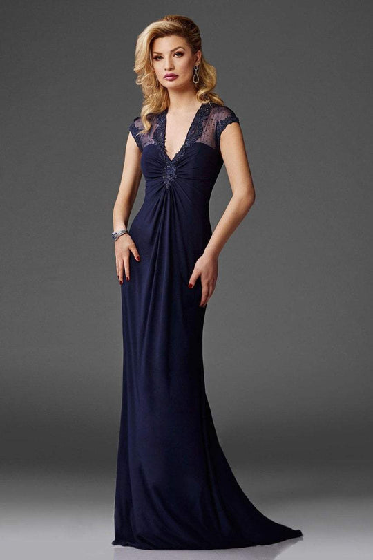 Clarisse - Embellished V Neck Fitted Gown M6412 in Blue