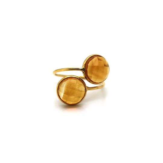 Citrine Facted Round Ring in 18K Yellow Gold