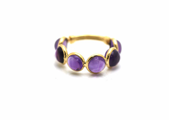 Amethyst Smooth Round Ring With Adjustable Shank in 18k Yellow Gold