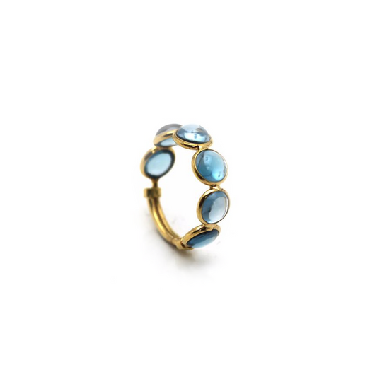 Blue Topaz Smooth Round Ring With Adjustable Shank in 18k Yellow Gold