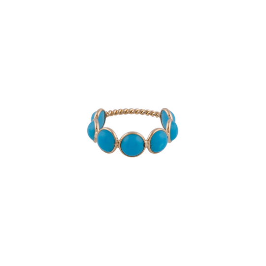 Tresor Collection - Turquoise Round Ring Band in 18k Yellow Gold