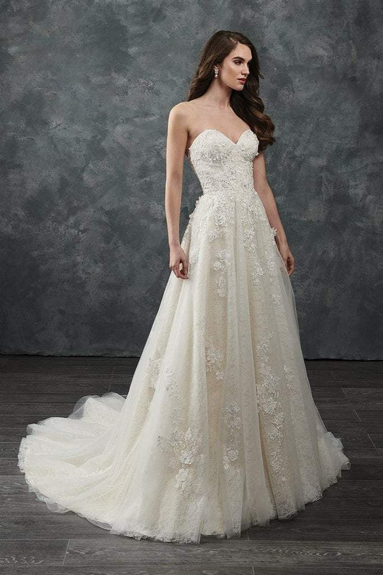 Rachel Allan - M648 Lace Appliqued Strapless Bridal Gown in Ivory and Champagne
