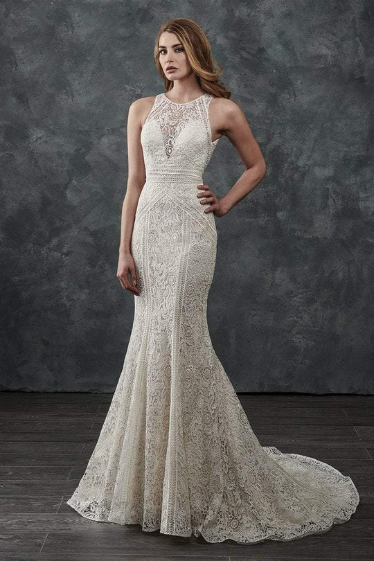 Rachel Allan - M656 Classy Crochet Lace Mermaid Wedding Dress in White and Neutral