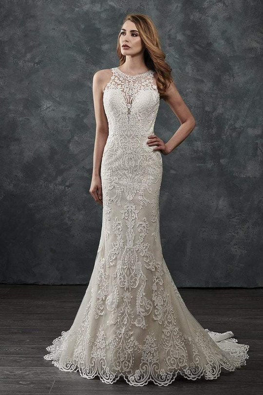 Rachel Allan - M658 Illusion Jewel Mermaid Bridal Gown in White and Neutral