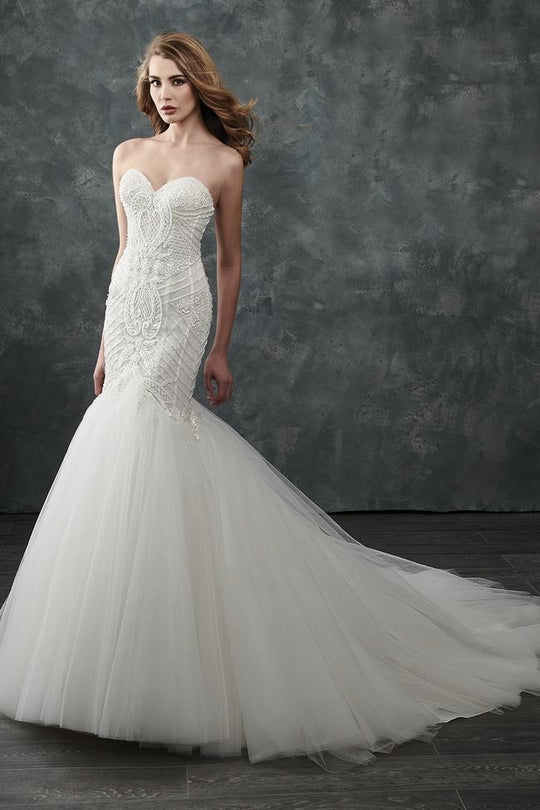 Rachel Allan - M660 Beaded Lace Mermaid Wedding Gown With Cape in White