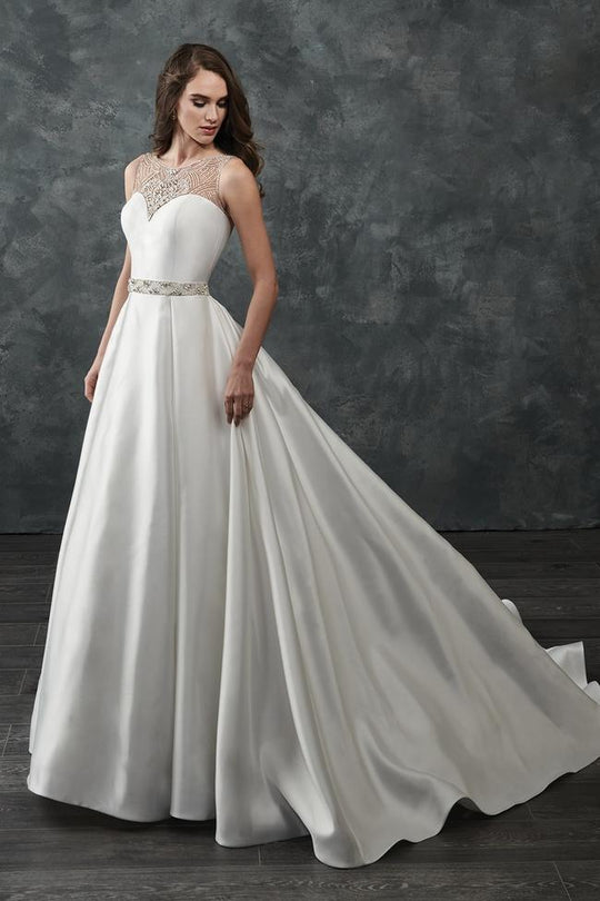 Rachel Allan - M661 Beaded Mikado Wedding Ballgown With Train in White