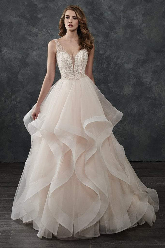 Rachel Allan - M664 Ruffled Plunging Sweetheart Bridal Gown in Pink and White