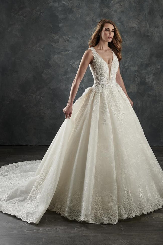 Rachel Allan - M676 Allover Lace Wedding Gown With Train in White