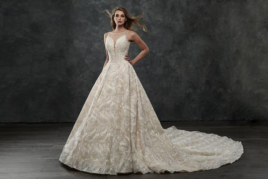 Rachel Allan - M679 Illusion Bateau Ballgown Bridal Dress in White and Neutral