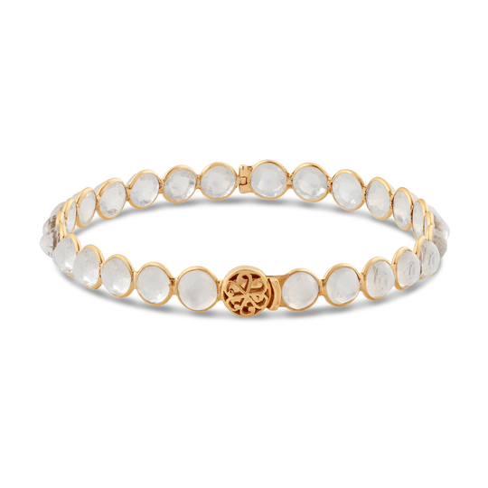Tresor Collection - Rainbow Moonstone Round Rose Cut Bangle in 18K YG