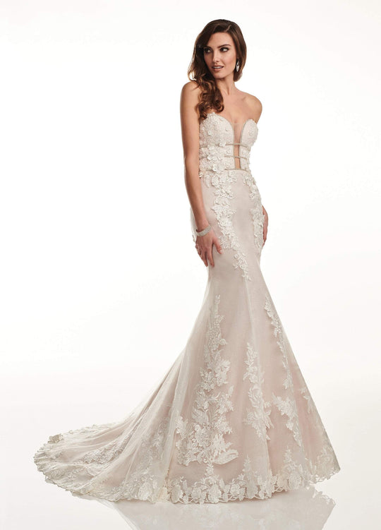 Lo'Adoro by Rachel Allan - M724 Strapless Sheer Cutout Wedding Gown In White