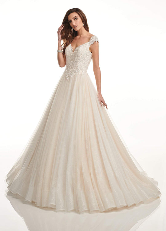 Lo'Adoro by Rachel Allan - M726 Embroidered Plunging V-neck Ballgown In Neutral