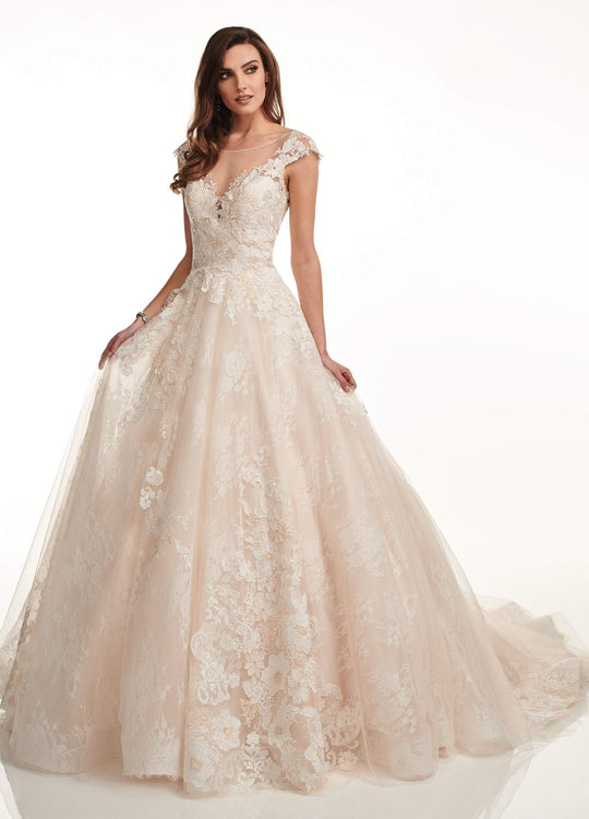 Lo'Adoro by Rachel Allan - M728 Floral Lace Accent Tulle Bridal Dress In White