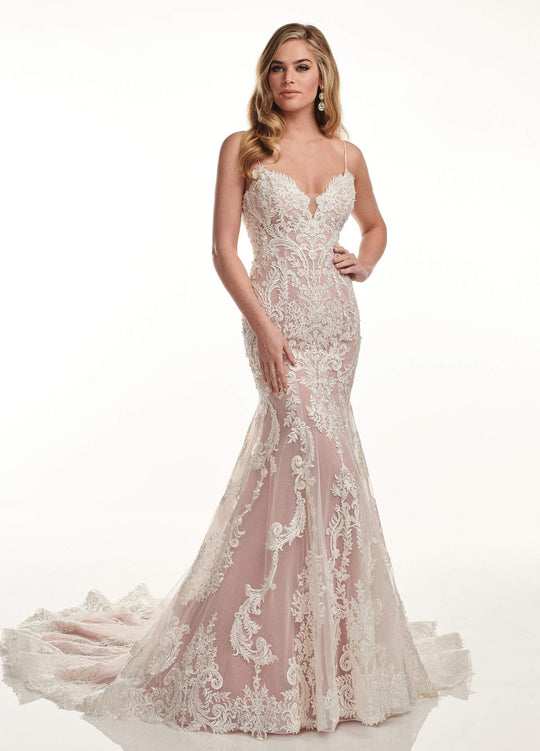 Lo'Adoro by Rachel Allan - M740 Lace Appliqued Mermaid Bridal Gown In White and Pink