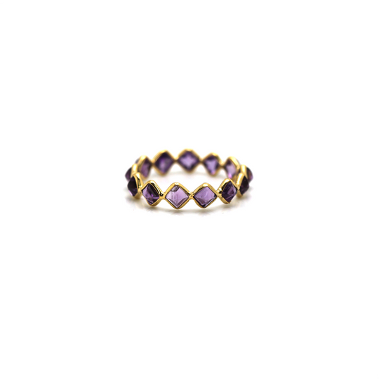 Amethyst Square Ring Band in 18K Yellow Gold