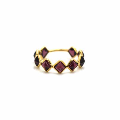 Rhodolite Square Ring Band in 18K Yellow Gold