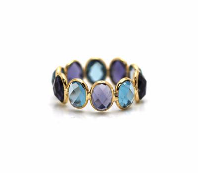 Iolite & London Blue Topaz Oval Ring Band in 18k Yellow Gold