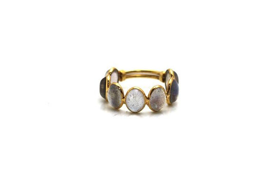 Labradorite Faceted Oval Stackable Ring Band With Adjustable Shank In 18k Yellow Gold