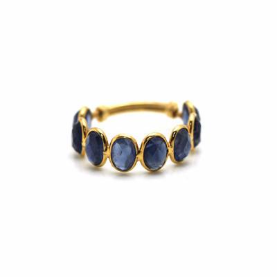 Blue Sapphire Faceted Oval Ring Band in 18k Yellow Gold