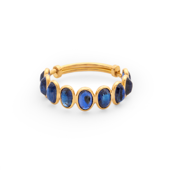 Tresor Collection - Gemstone Faceted Oval Stackable Ring Band in 18k Yellow Gold Blue Sapphire