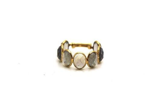 Labradorite Faceted Oval Ring Band With Adjustable Shank In 18k Yellow Gold