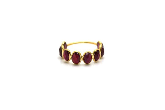 Ruby Oval Ring Band in 18k Yellow Gold