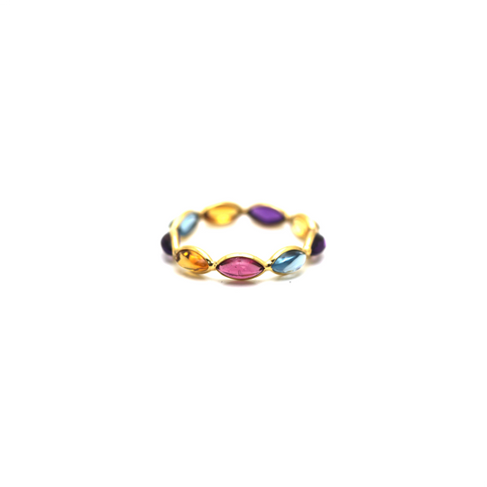 Multicolor Stones Marquise Ring Band In 18k Yellow Gold