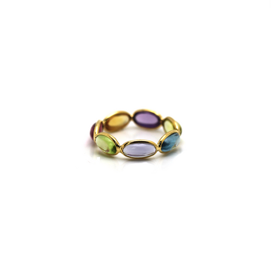 Multicolor Stones Smooth Oval Ring in 18k Yellow Gold