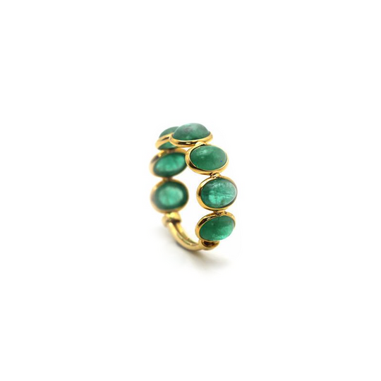 Emerald Oval Stackable Ring Bands With Adjustable Shank In 18K Yellow Gold