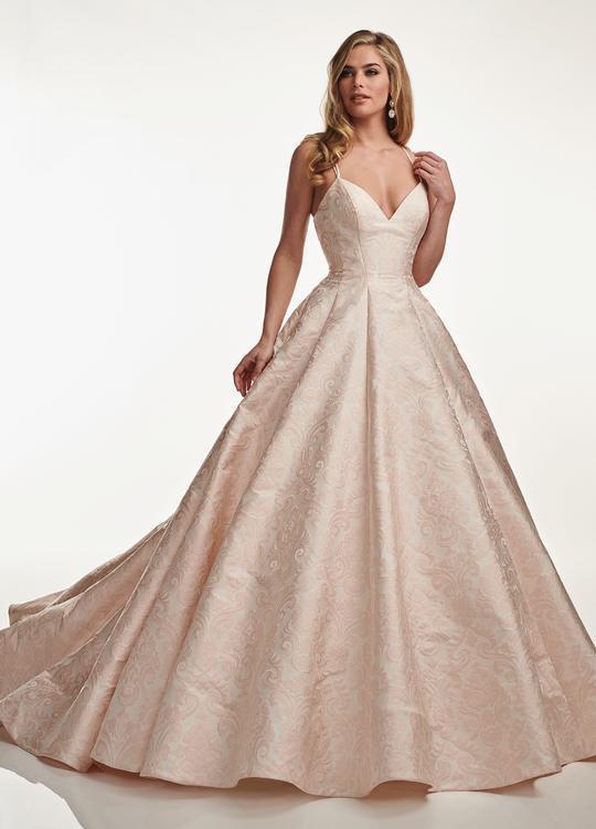 Lo'Adoro by Rachel Allan - M741 Deep V-neck Brocade Ballgown In Pink