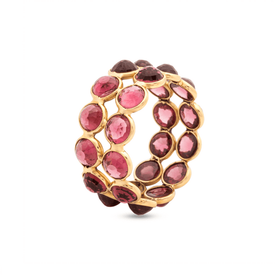 Tresor Collection - Rhodolite Double Row Ring Band In 18K Rhodolite