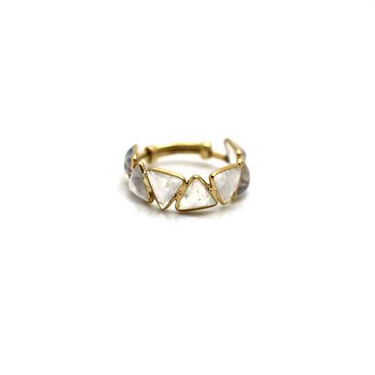 Rainbow Moonstone Tringle Adjustable Ring in 18k Yellow Gold