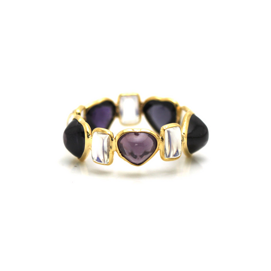 Tresor Collection - Multi Spinel H/S & Rainbow Moonstone Rectangle Ring in 18k Yellow Gold