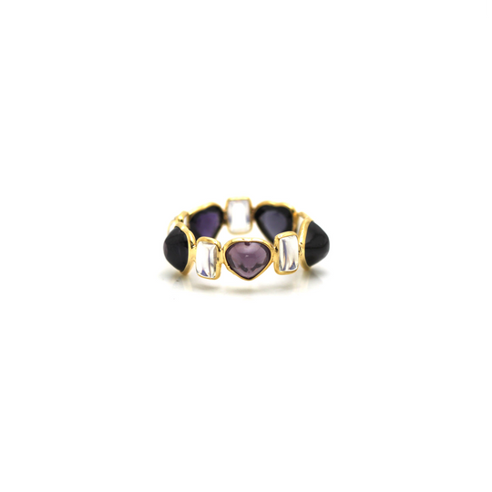 Multi Spinel H/S & Rainbow Moonstone Rectangle Ring in 18k Yellow Gold