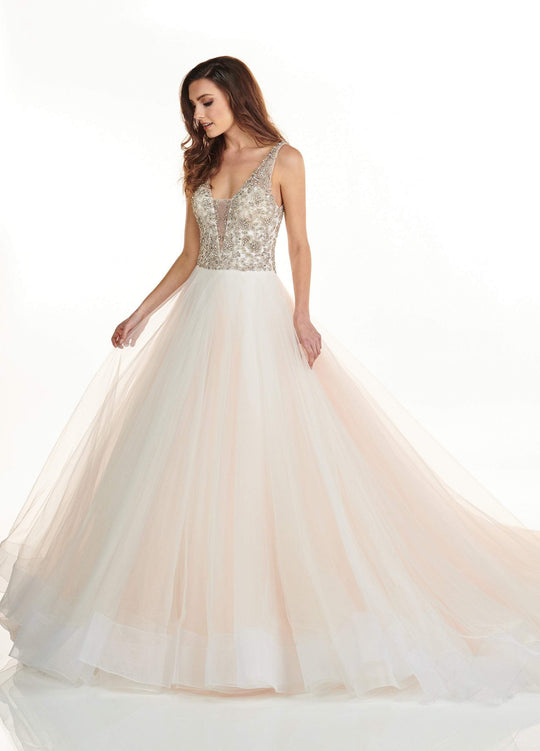 Lo'Adoro by Rachel Allan - M742 Beaded Bodice Tulle Wedding Gown In White and Pink
