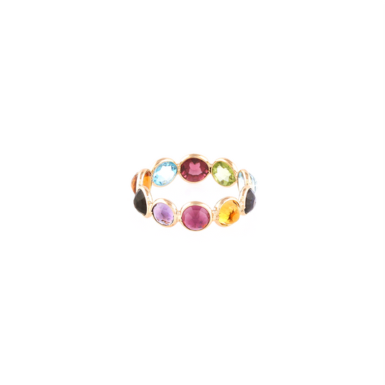 Multicolor Stones Rd. Ring in 18K YG