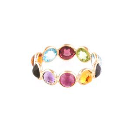 Tresor Collection - Multicolor Gesmtone Round Rose Cut Ring in 18K Yellow Gold