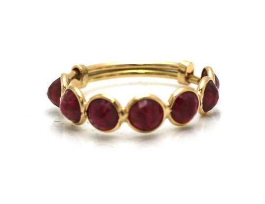 Ruby Faceted Round Adjustable Ring Band in 18k Yellow Gold