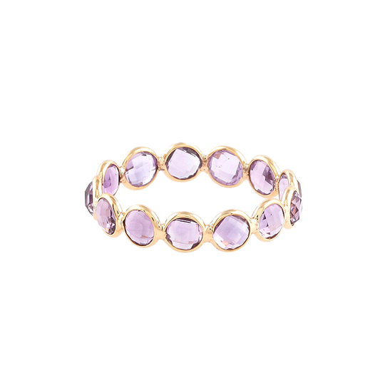 Tresor Collection - Amethyst Faceted Round  Ring Band in 18k Yellow Gold