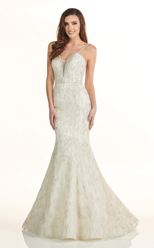 Lo'Adoro by Rachel Allan - M743 Bedazzled Deep Sweetheart Mermaid Gown In White and Neutral