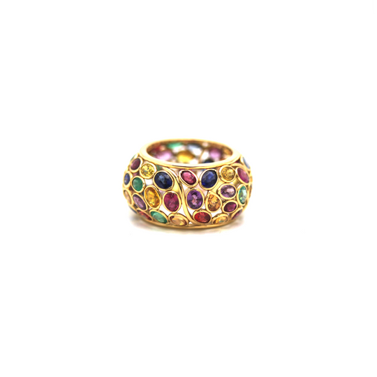 Multicolor Spinal, Multicolor Tourmaline, Emerald, Ruby & Sapphire Ring in 18k Yellow Gold