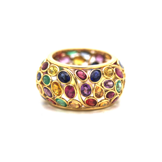 Tresor Collection - Multicolor Spinal, Multicolor Tourmaline, Emerald, Ruby & Sapphire Ring in 18k Yellow Gold