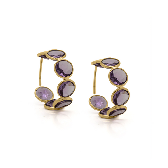 18k Yellow Gold Large Hoop Earrings in Amethyst