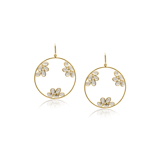 Tresor Collection - Rainbow Moonstone Round Dangle Earring in 18k YG